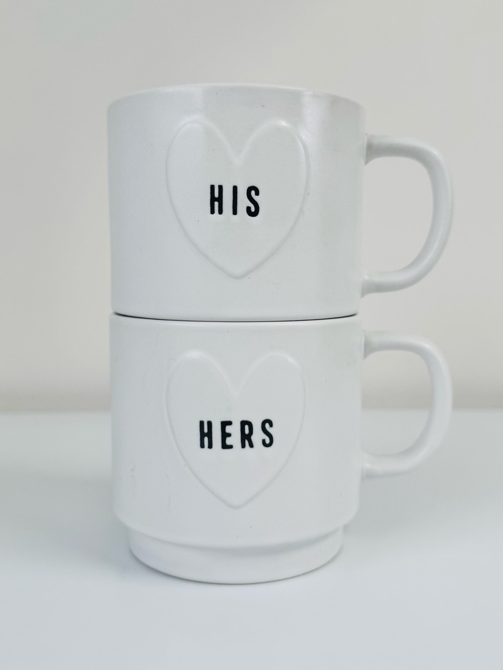 Sheffield Home His and Hers Stackable Coffee Cups Heart Mugs Set White Stoneware